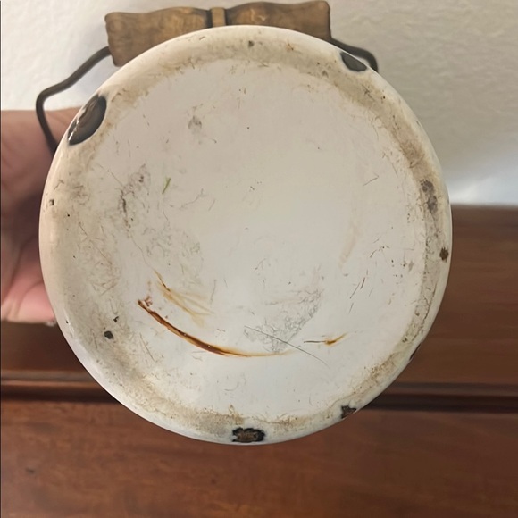 Vintage White Enamel Milk Can with Blue Accents - Picture 3 of 7